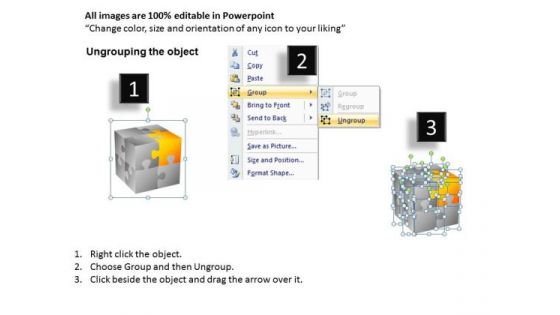 Corners Of 3d Cube Puzzle PowerPoint Templates