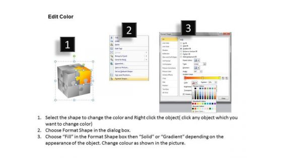 Corners Of 3d Cube Puzzle PowerPoint Templates