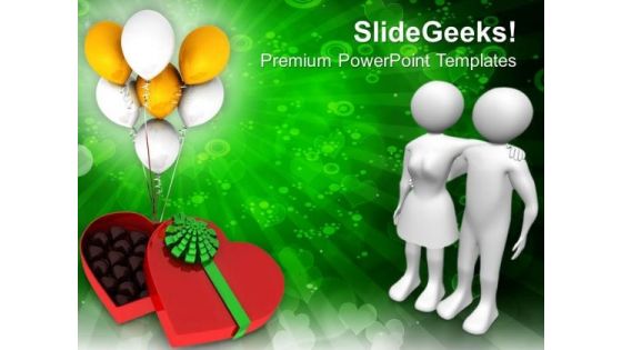 Couple With Box Of Chocolates Balloons PowerPoint Templates Ppt Backgrounds For Slides 0213
