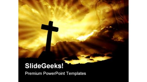 Cross Sunset Religion PowerPoint Template 0610