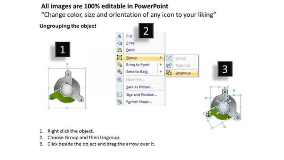 Curved Arrows Diverging Three Factors Circular Flow Network PowerPoint Templates
