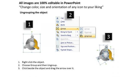 Curved Arrows Diverging Three Factors Ppt Target Diagram PowerPoint Slides
