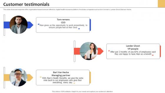 Customer Testimonials Health Insurance Services Management Platform Pitch Deck