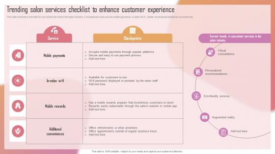 Customizing The Salon Experience Trending Salon Services Checklist To Enhance Customer Strategy SS V