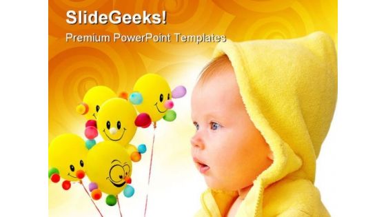 Cute Child With Balloons Baby PowerPoint Templates And PowerPoint Backgrounds 0711