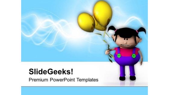 Cute Little Girl With Balloons PowerPoint Templates Ppt Backgrounds For Slides 0713