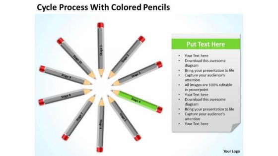 Cycle Process With Colored Pencils Ppt Business Plan PowerPoint Templates