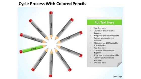 Cycle Process With Colored Pencils Ppt Business Plan Templete PowerPoint Templates