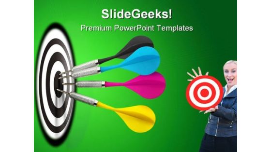 Darts Hitting Target Business PowerPoint Themes And PowerPoint Slides 0611