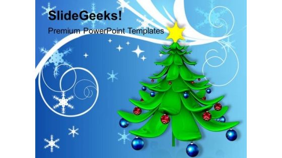 Decorated Christmas Tree With Balls Holiday PowerPoint Templates Ppt Backgrounds For Slides 1212