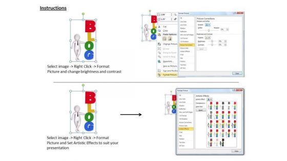 Develop Business Strategy 3d Man Writing Blog Basic Concepts