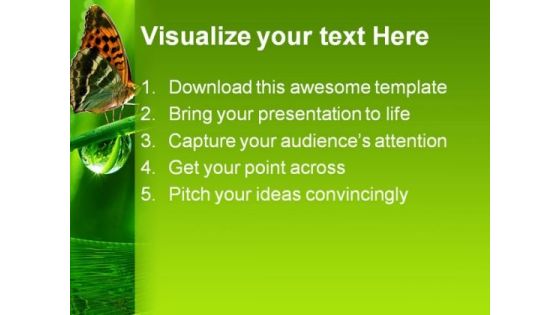 Dew And Butterfly Nature PowerPoint Themes And PowerPoint Slides 0411