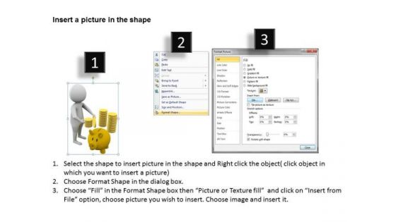 Diagram Business Process 3d Man Piggy Bank PowerPoint Templates