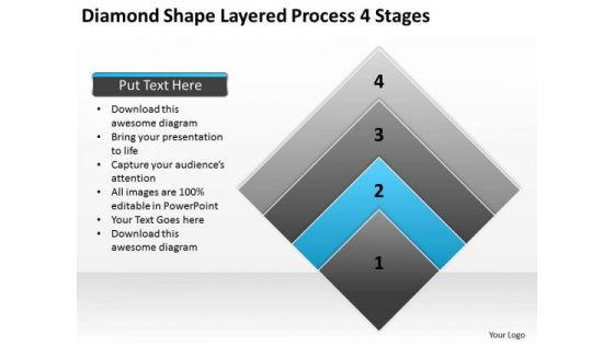 Diamond Shape Layered Process 4 Stages Ppt Business Plan PowerPoint Templates