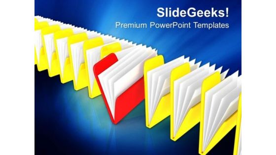 Distinct Red Folder In Row Of Folders PowerPoint Templates Ppt Backgrounds For Slides 0113