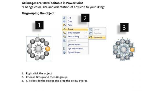 Diverging 11 Factors Round Manner Circular Process Chart PowerPoint Templates