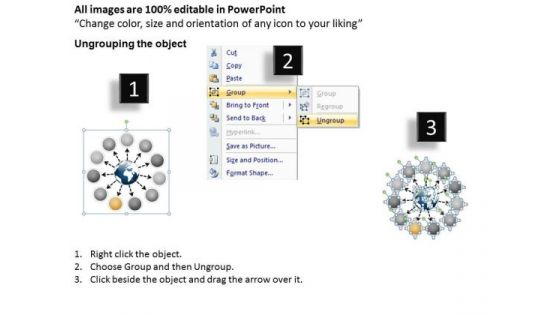 Diverging 11 Steps Around Globe Process Flow Circular Arrow Network PowerPoint Templates