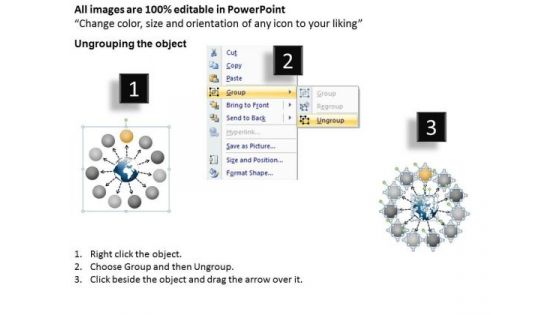 Diverging 11 Steps Around Globe Process Flow Cycle Network PowerPoint Slides