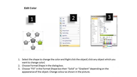 Diverging Actions Flow Diagram 5 Stages Circular Network PowerPoint Templates