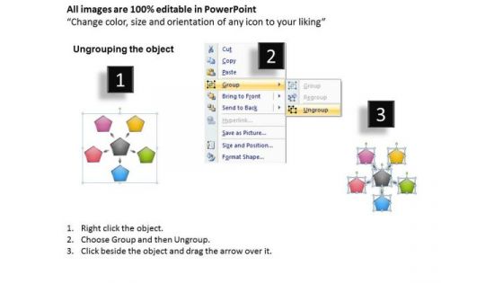Diverging Actions Flow Diagram 5 Stages Cycle Process PowerPoint Templates