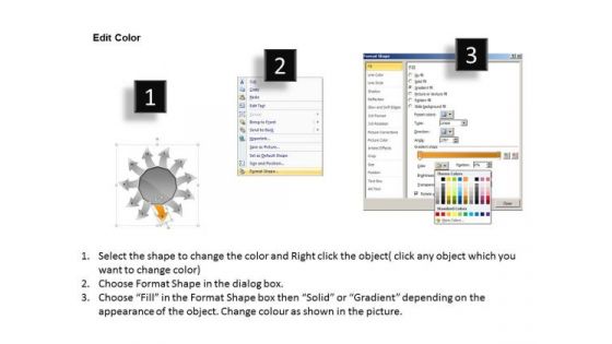 Diverging Arrow Pointing Strategic Planning Process Arrow Cycle Chart PowerPoint Slides