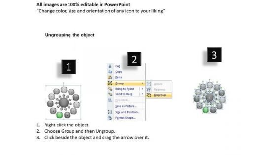 Diverging Flow Chart Consisting 11 Stages Business Circular Spoke Network PowerPoint Templates