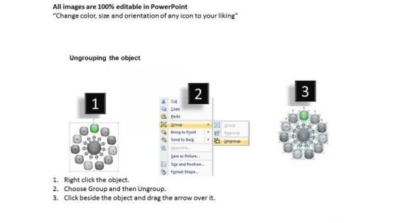 Diverging Flow Chart Consisting 11 Stages Circular Process Diagram PowerPoint Slides
