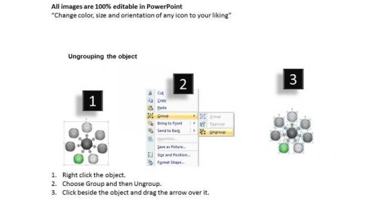 Diverging Seven Stages Explaining Concepts Circular Chart PowerPoint Slides
