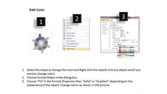 Diverging Six Factors Sequential Flow Circular Arrow Process PowerPoint Slides
