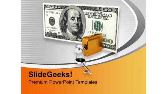 Dollar Bills With Security Lock And Key PowerPoint Templates Ppt Backgrounds For Slides 0313