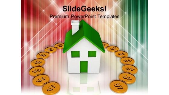 Dollar Coins Around House Investment Business PowerPoint Templates Ppt Backgrounds For Slides 0113
