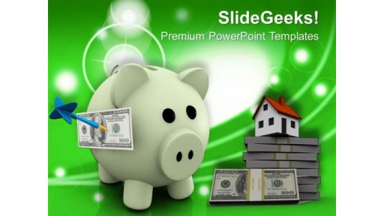 Dollar Notes And Piggy Bank Saving Real Estate PowerPoint Templates Ppt Backgrounds For Slides 0213