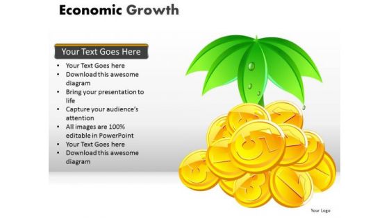 Economic Growth PowerPoint Templates Editable Gold Coins Ppt Slides