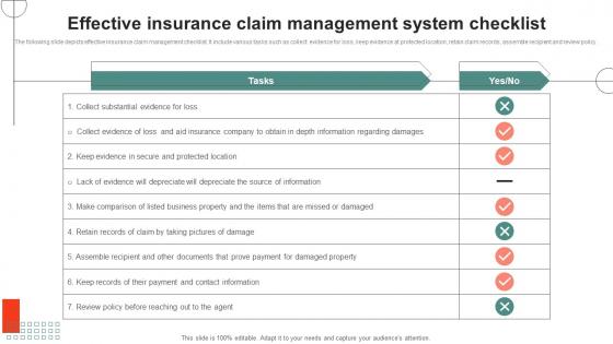 Effective Insurance Claim Management System Checklist Ideas Pdf