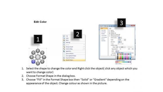Eight Diverging Components A Circular Process Circular Pie Chart PowerPoint Slides