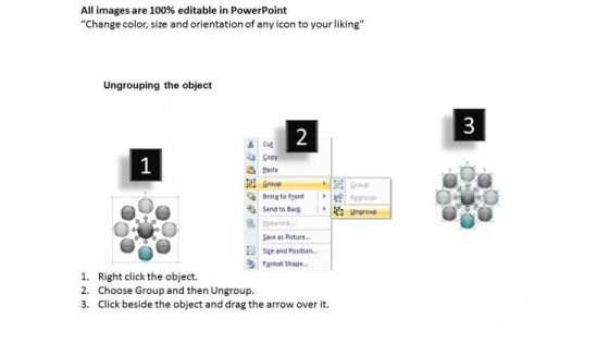 Eight Successive Steps Diverging A Flow Chart Circular Spoke Diagram PowerPoint Templates