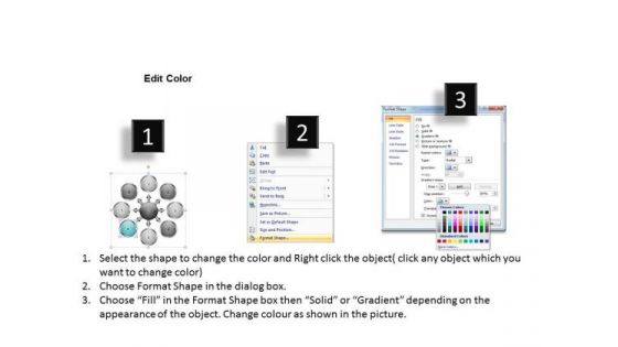 Eight Successive Steps Diverging A Flow Chart Pie Network PowerPoint Slides