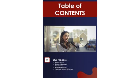 Enterprise Brand Ambassador Enlisting Proposal Table Of Contents One Pager Sample Example Document