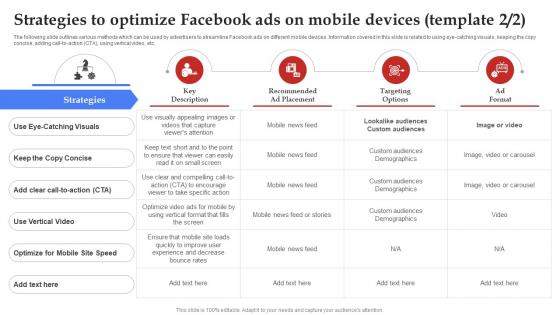 Facebook Marketing Plan Strategies To Optimize Facebook Ads On Mobile Devices Strategy SS V
