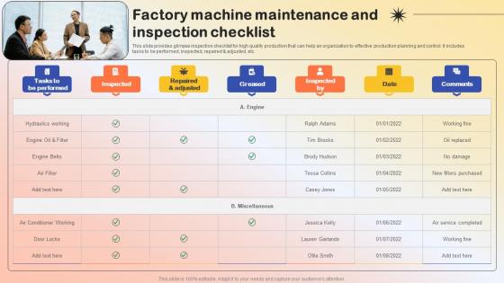 Factory Machine Maintenance And Inspection Production Quality Administration Brochure Pdf