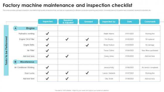 Factory Machine Maintenance And Inspection Streamlining Production Operational Demonstration PDF