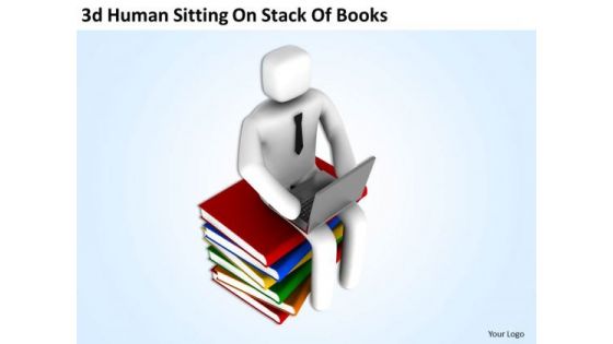 Famous Business People 3d Human Sitting On Stack Of Books PowerPoint Templates