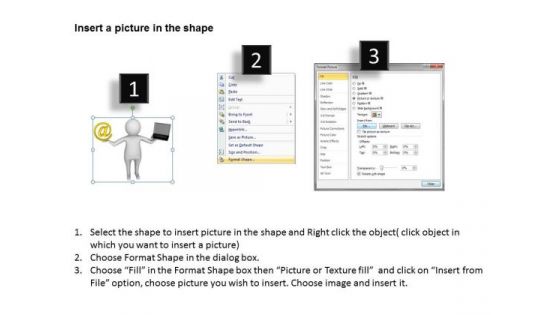 Famous Business People 3d Man Holding His Laptop And At The Rate Symbol PowerPoint Slides