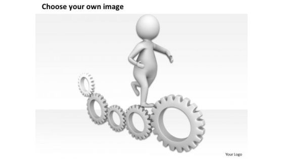 Famous Business People 3d Man Running On The Red Gear PowerPoint Templates