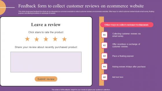 Feedback Form To Collect Customer Website Optimization To Improve Product Sale Background Pdf
