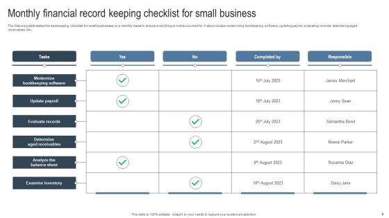 Financial Record Keeping Checklist Ppt Powerpoint Presentation Complete Deck With Slides