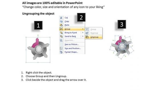 Five Diverging Stages Arrow Process Circular Flow Diagram PowerPoint Templates