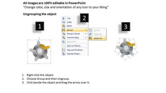 Five Diverging Stages Arrow Process Circular Layout Network PowerPoint Slides