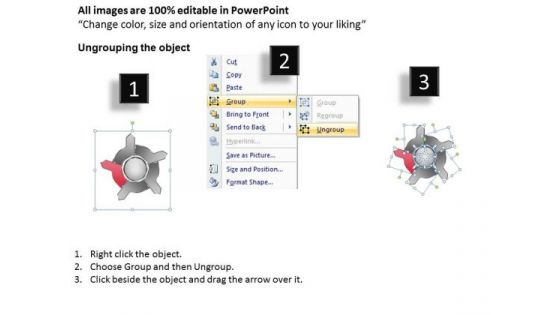 Five Diverging Stages Arrow Process Circular Layout PowerPoint Slides