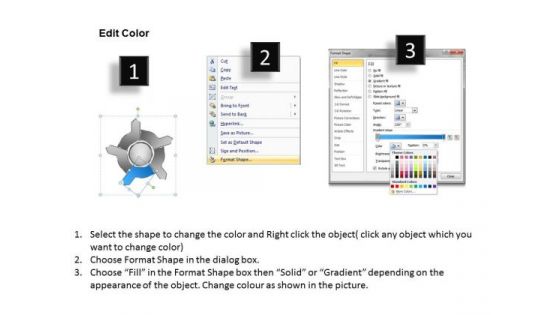 Five Diverging Stages Arrow Process Pie Chart PowerPoint Slides